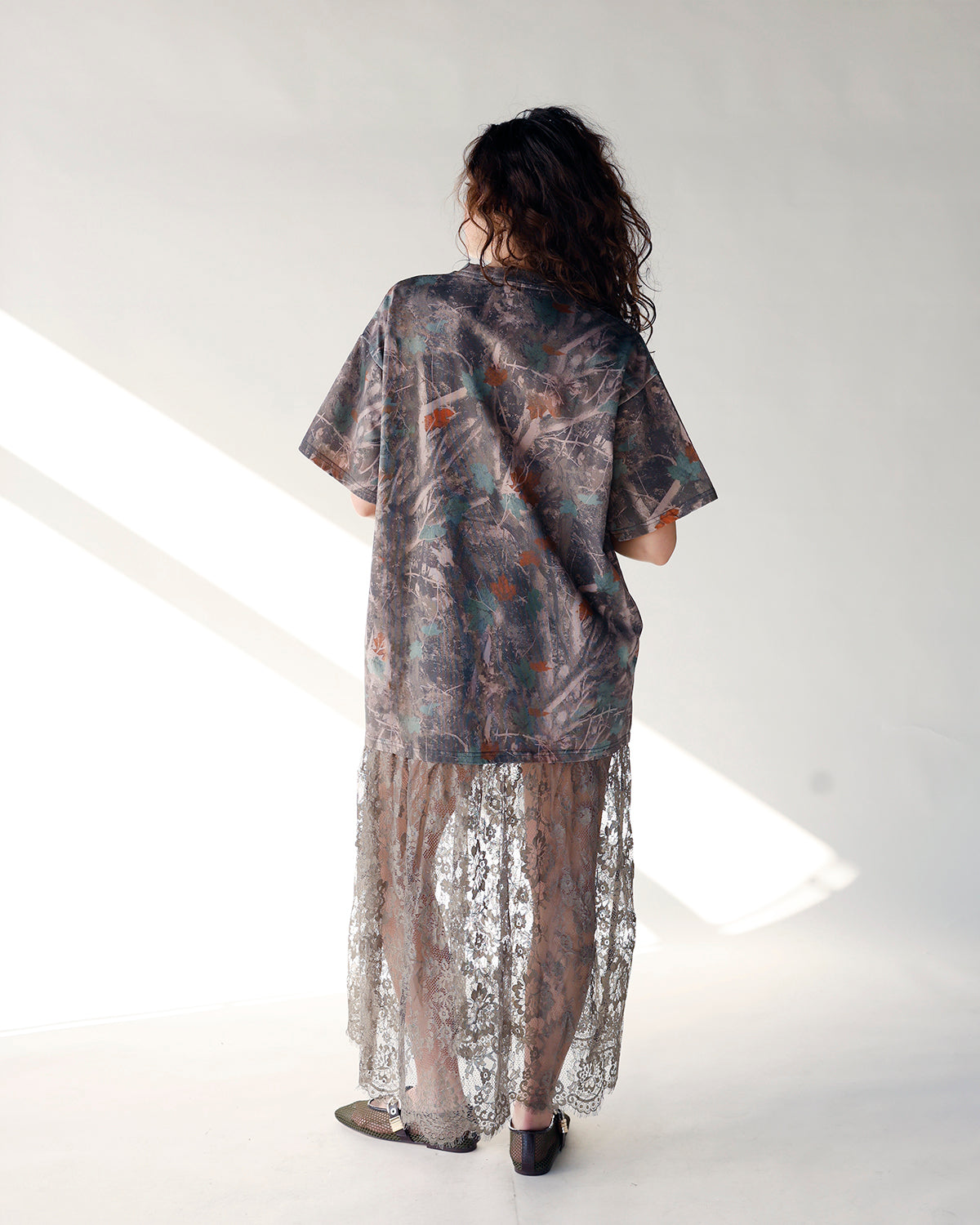HIP OFF DUTY CAMO SHEER LACE MAXI DRESS