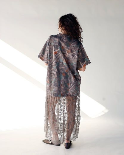 HIP OFF DUTY CAMO SHEER LACE MAXI DRESS