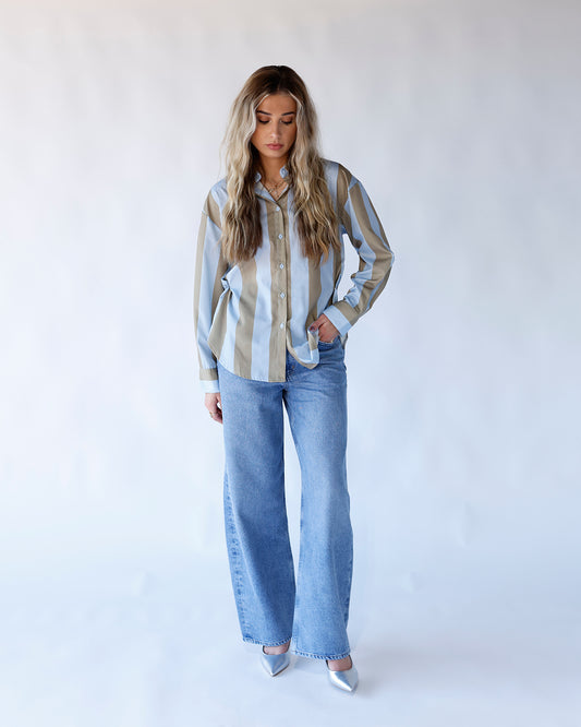 Striped button down blue neutral blouse