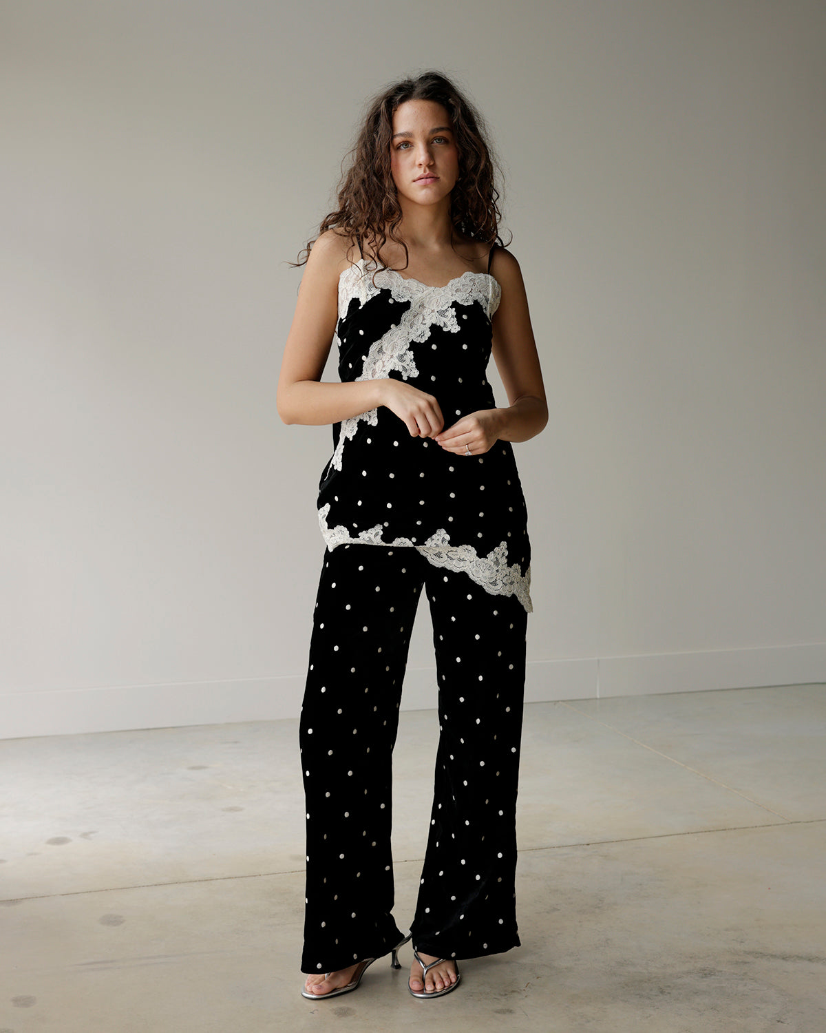 ISLA BLACK + WHITE POLKA DOT LACE TOP
