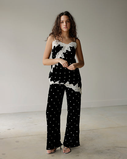 ISLA BLACK + WHITE POLKA DOT LACE TOP