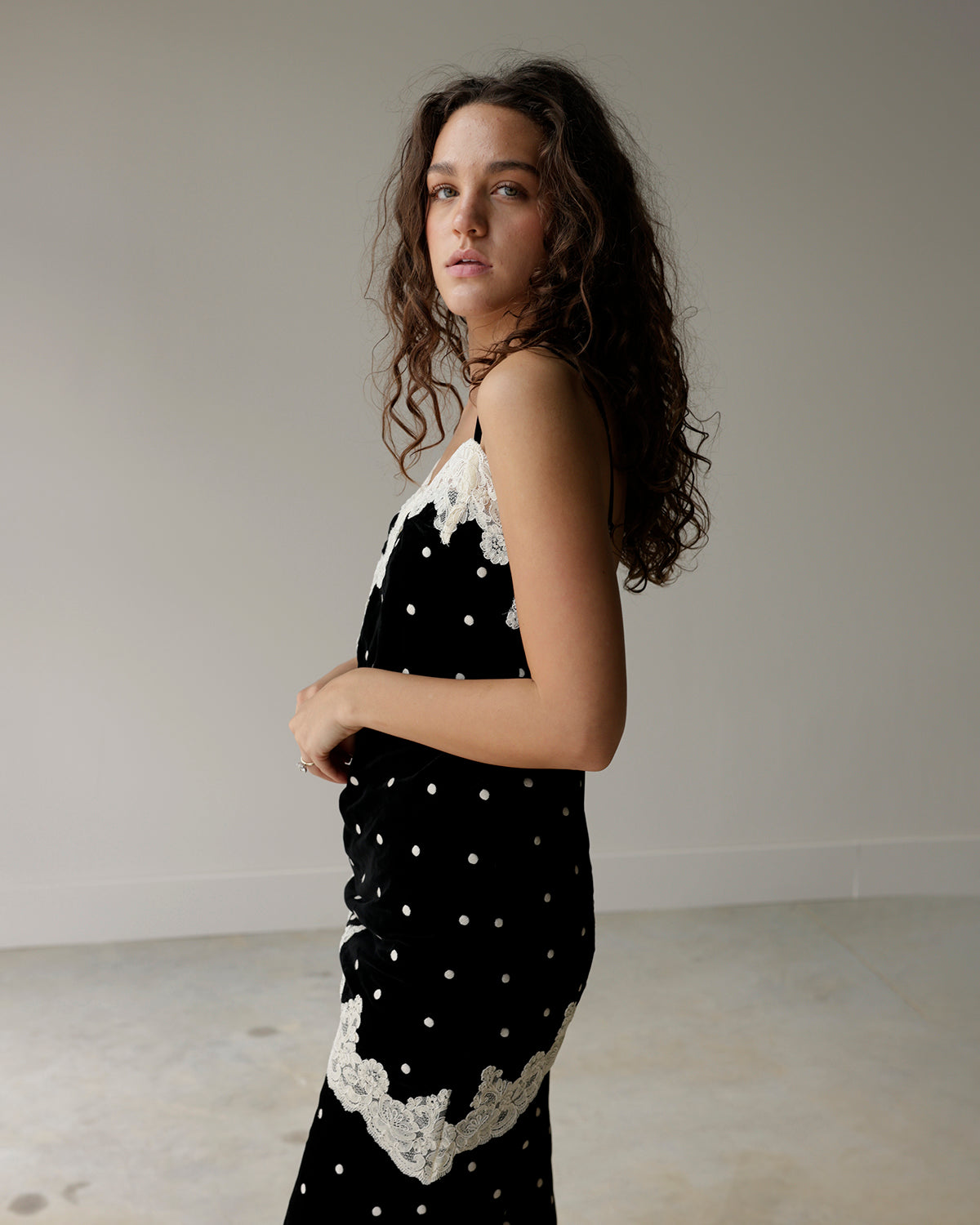 ISLA BLACK + WHITE POLKA DOT LACE TOP