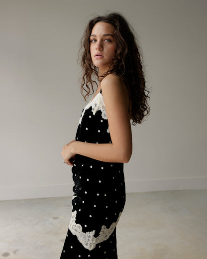 ISLA BLACK + WHITE POLKA DOT LACE TOP