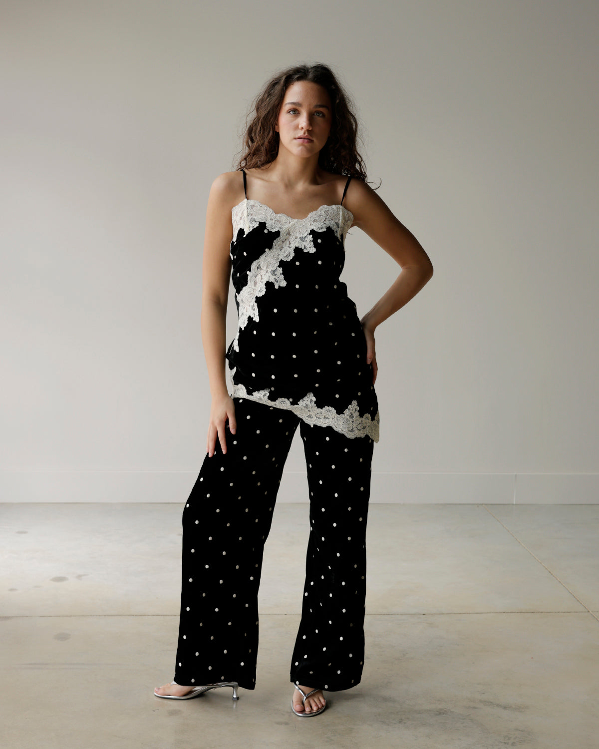 ISLA BLACK + WHITE POLKA DOT LACE TOP