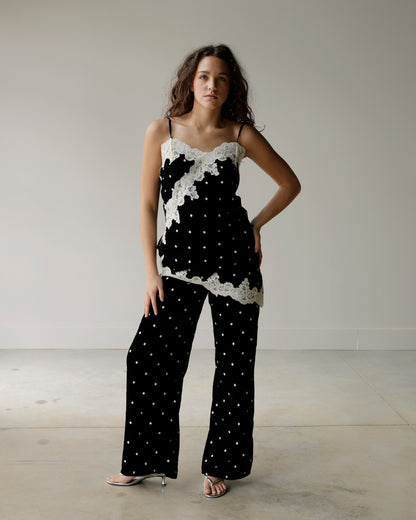 ISLA BLACK + WHITE POLKA DOT LACE TOP