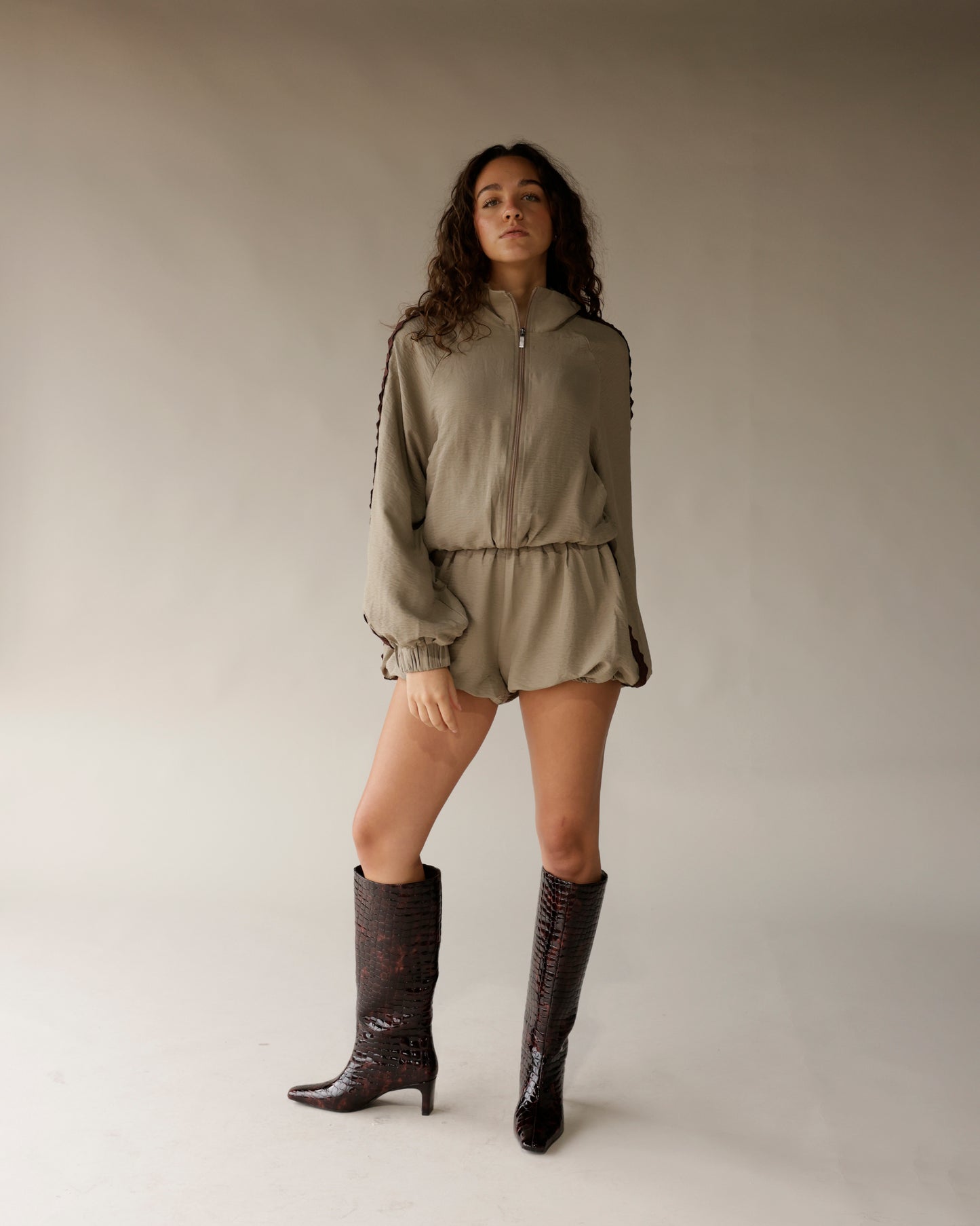 Steve Madden Jendi tall boots in dark tortoise crocodile-embossed leather with kitten heel