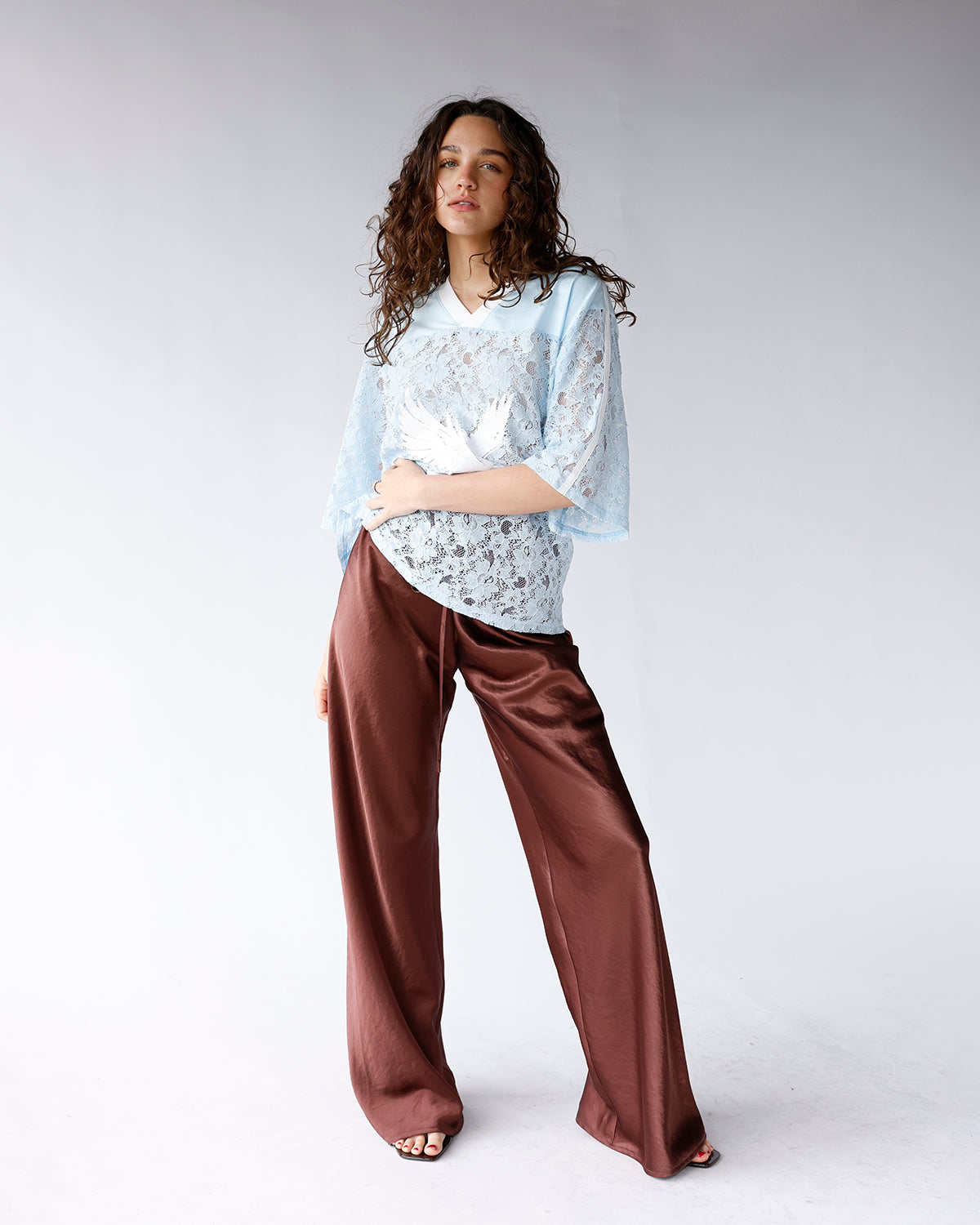 HIP CHOCOLATE SATIN WIDE LEG PANTS