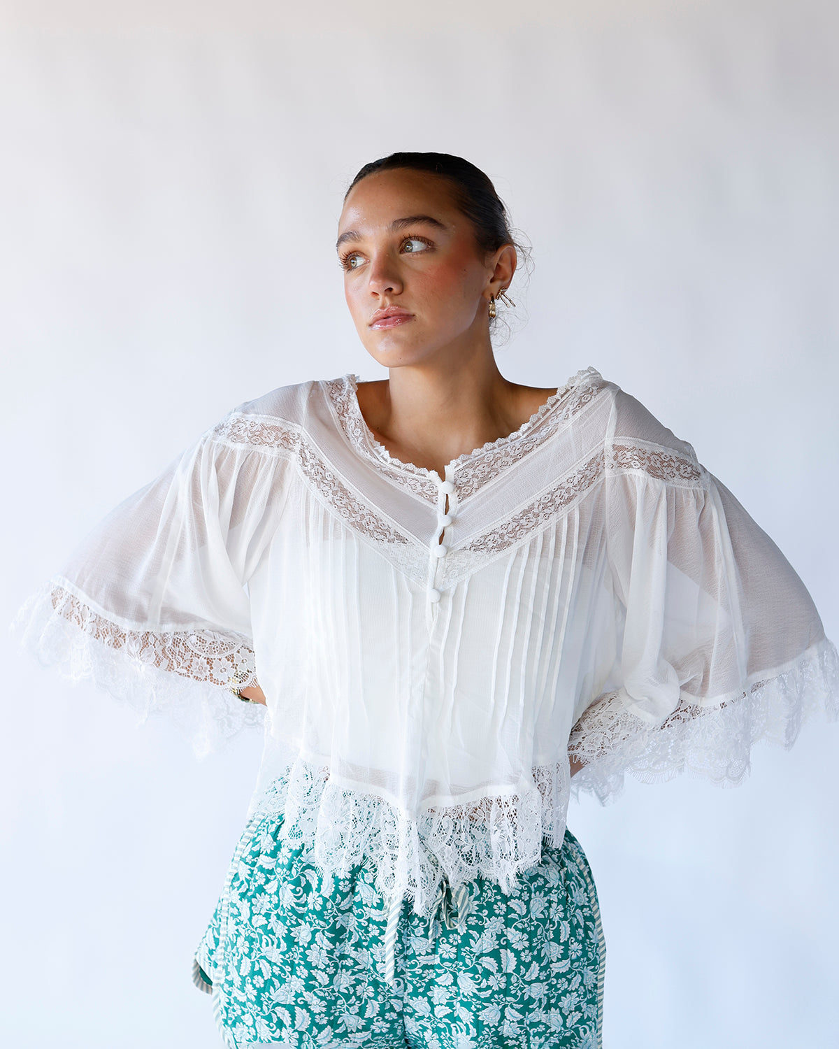 FREE PEOPLE BALI MIDNIGHT RAIN LACE TRIM TOP