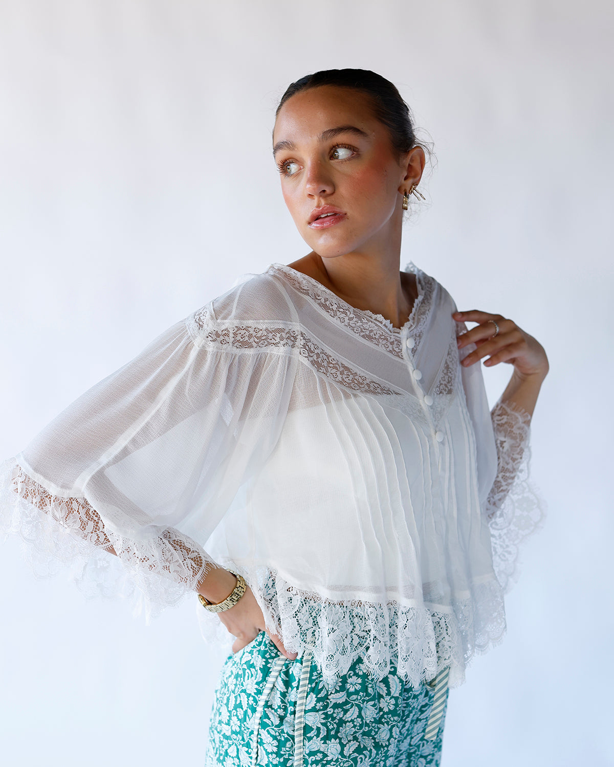 FREE PEOPLE BALI MIDNIGHT RAIN LACE TRIM TOP