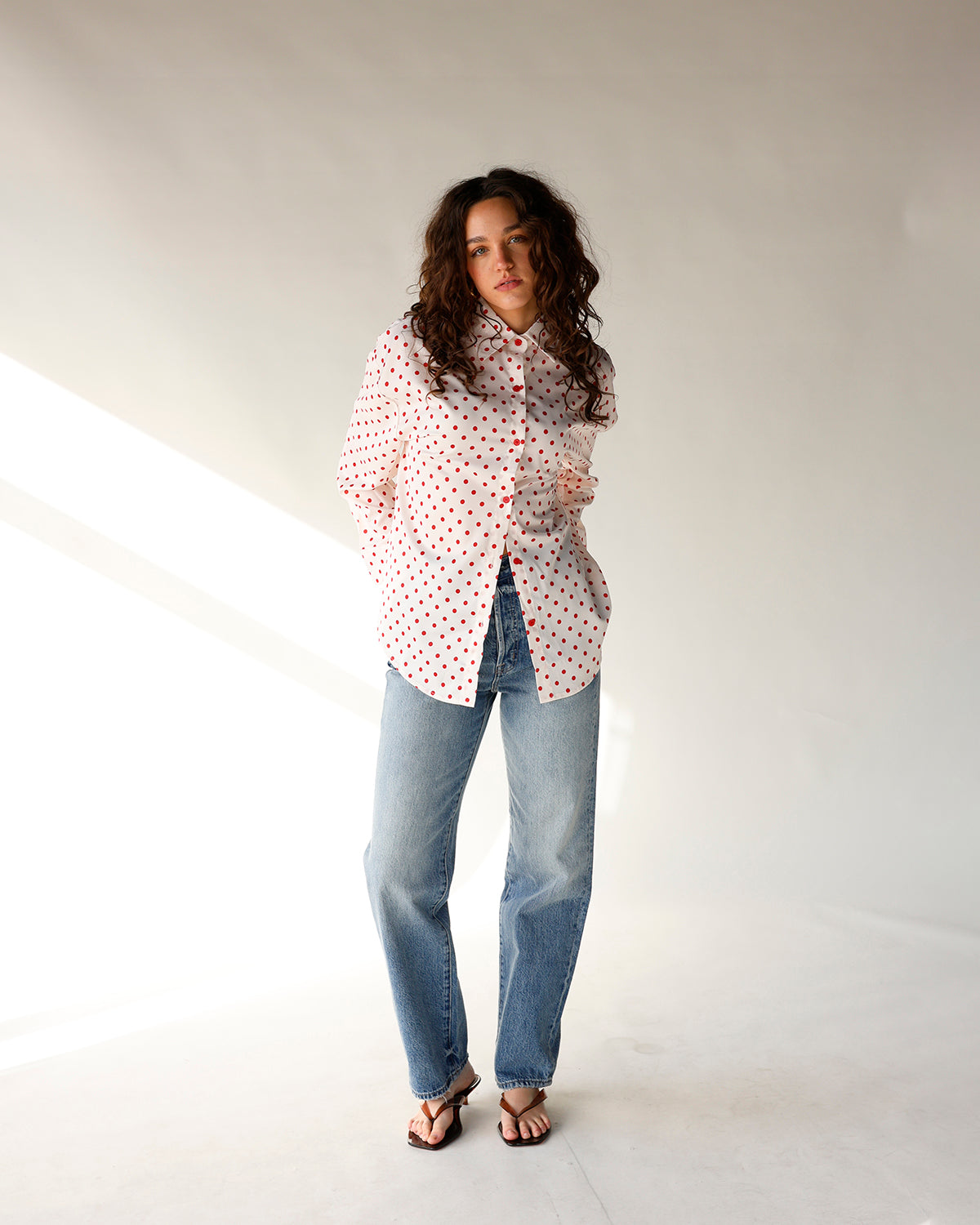 CHERRY CRUSH POLKA DOT BUTTON UP