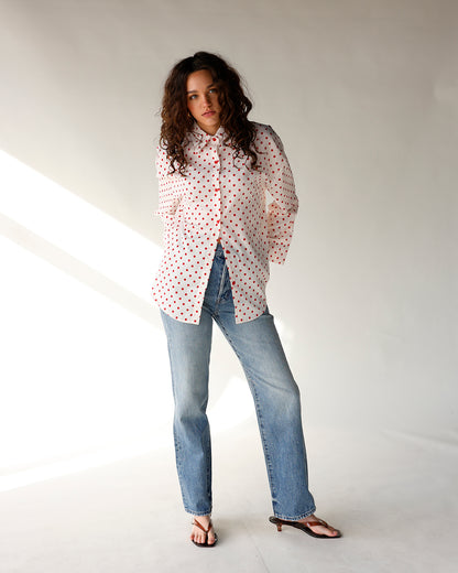 CHERRY CRUSH POLKA DOT BUTTON UP