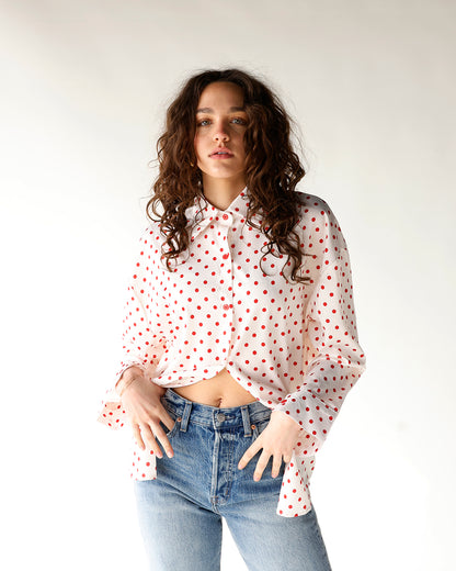 CHERRY CRUSH POLKA DOT BUTTON UP