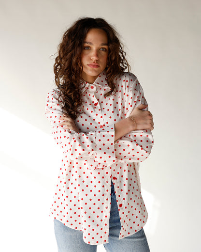 CHERRY CRUSH POLKA DOT BUTTON UP