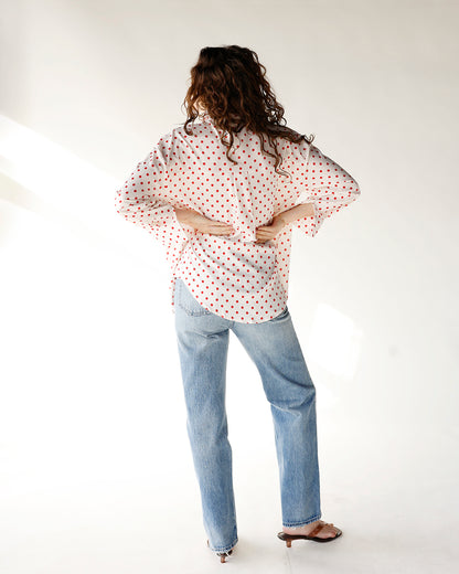 CHERRY CRUSH POLKA DOT BUTTON UP