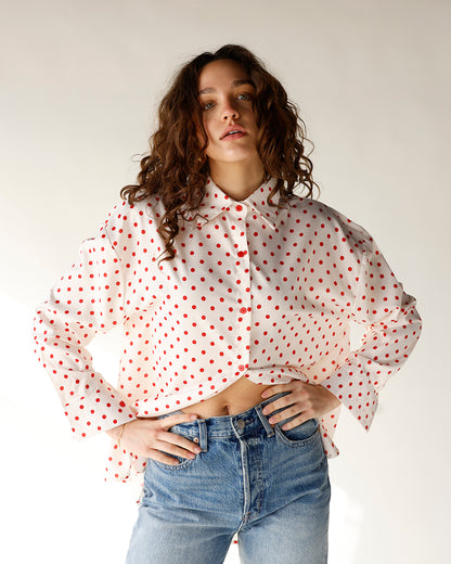 CHERRY CRUSH POLKA DOT BUTTON UP