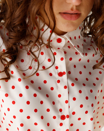 CHERRY CRUSH POLKA DOT BUTTON UP