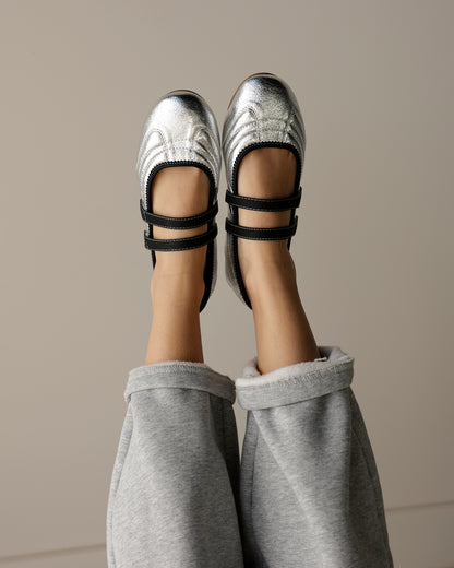 SALOME METALLIC SILVER BALLET FLATS