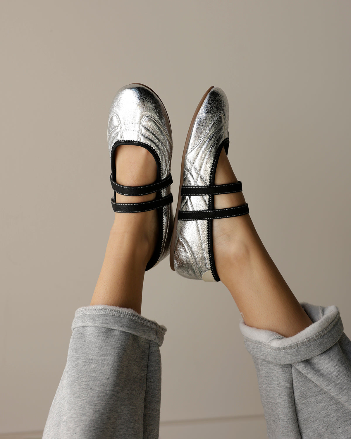 SALOME METALLIC SILVER BALLET FLATS