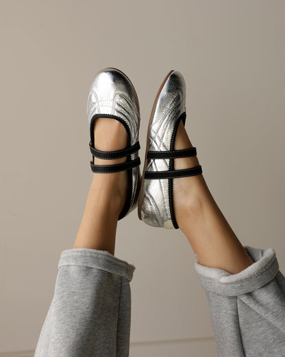 SALOME METALLIC SILVER BALLET FLATS