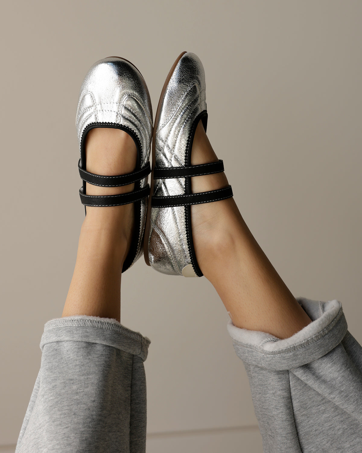 SALOME METALLIC SILVER BALLET FLATS