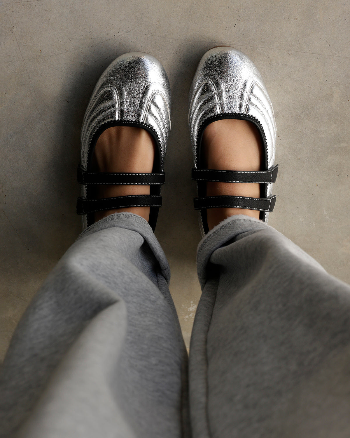 SALOME METALLIC SILVER BALLET FLATS