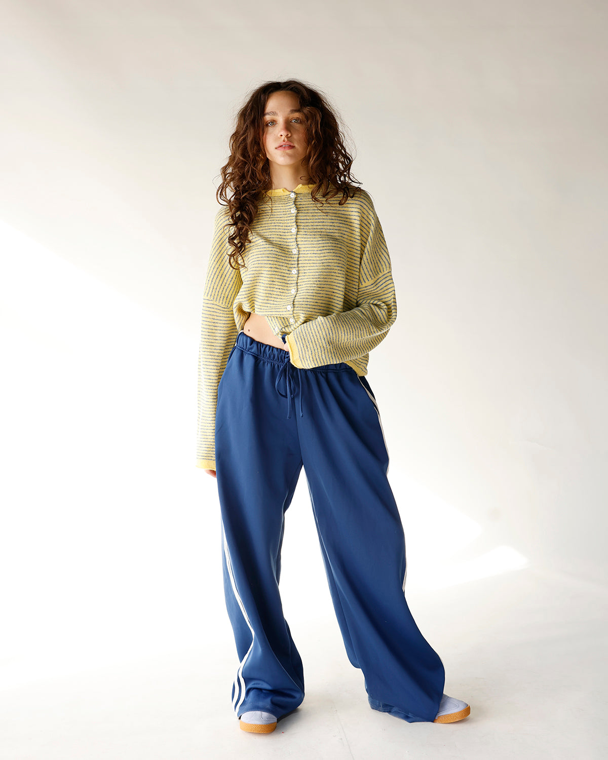 yellow and navy pinstriped cardigan women's button front yellow cardigan 