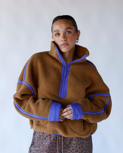 FREE PEOPLE MOUNTAIN HIGH HALF ZIP FLEECE IN TWIG COMBO