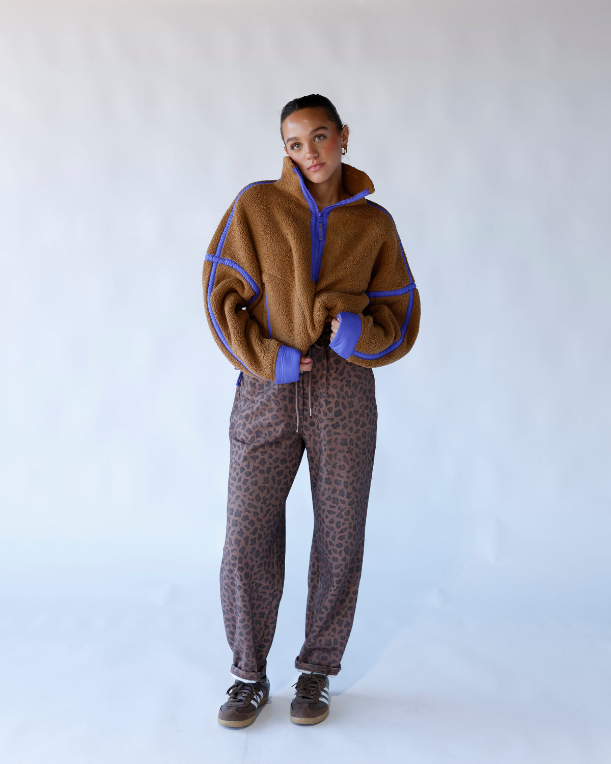 FREE PEOPLE MOUNTAIN HIGH HALF ZIP FLEECE IN TWIG COMBO