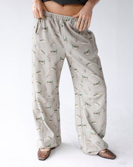 duck printed grey barrel leg casual pants