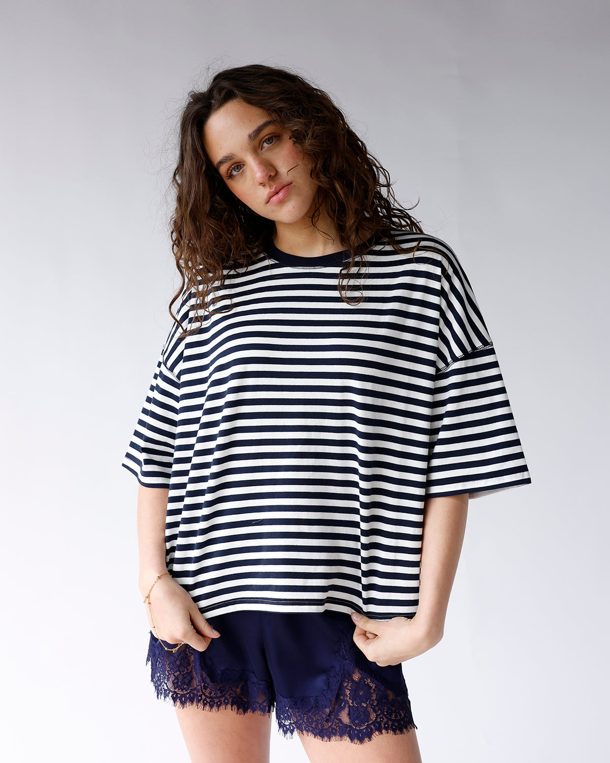 black and white striped short sleeve tee