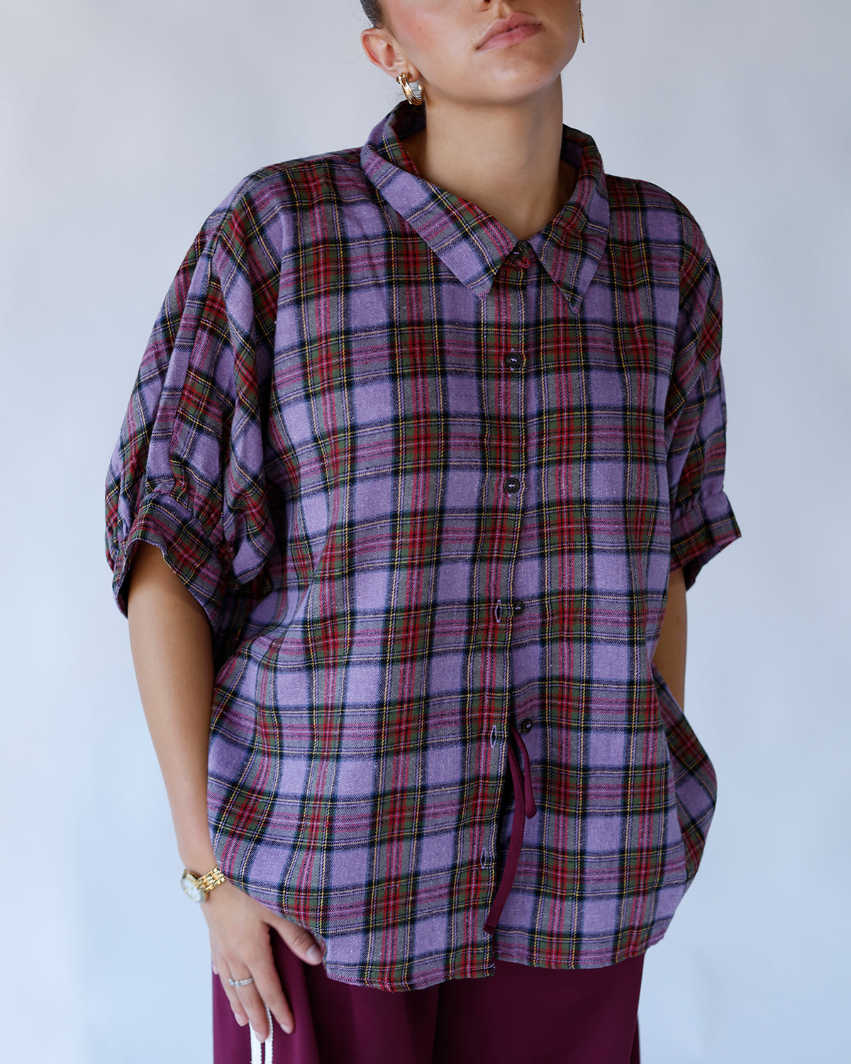 fall button down flannel pop of color casual top 