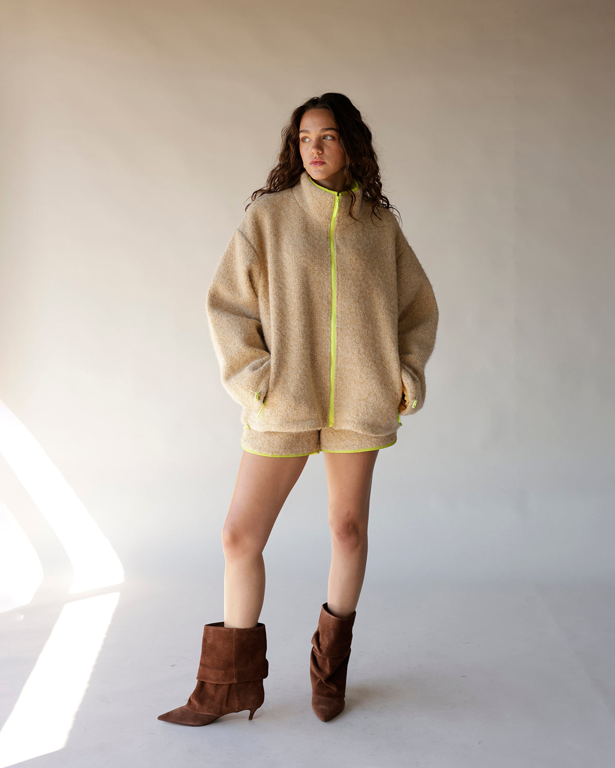 ECRU LIME ZIP UP FLEECE JACKET