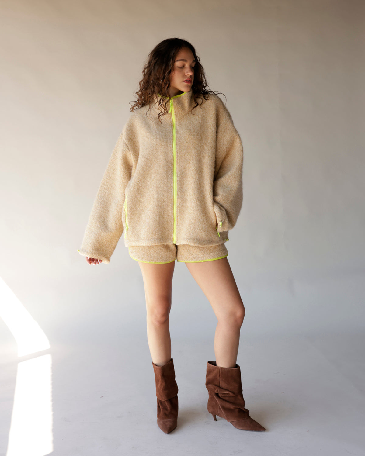ECRU LIME ZIP UP FLEECE JACKET