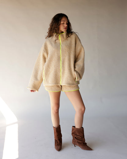 ECRU LIME ZIP UP FLEECE JACKET