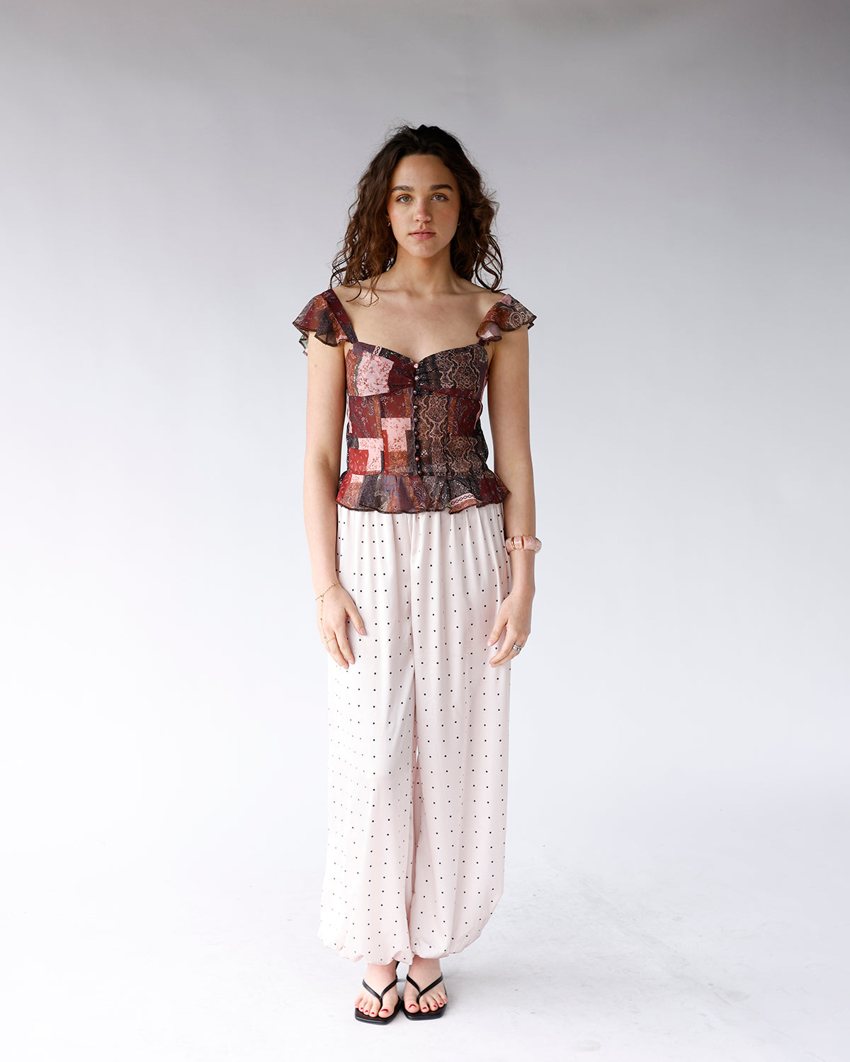 PATCHWORK DARLING TOP in Pink and Brown, Feminine Vintage-Inspired