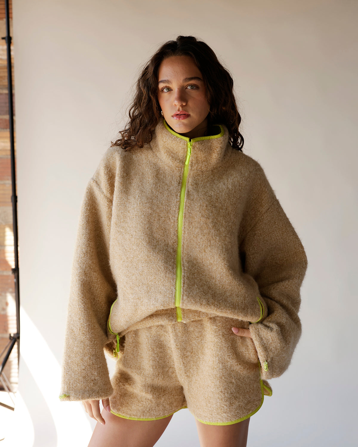 ECRU LIME ZIP UP FLEECE JACKET