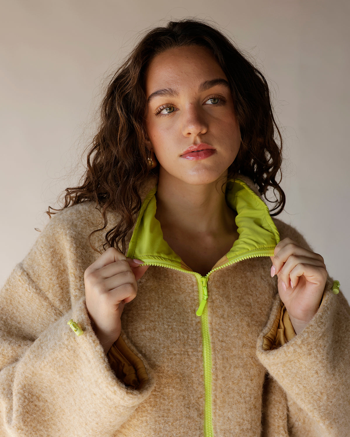 ECRU LIME ZIP UP FLEECE JACKET