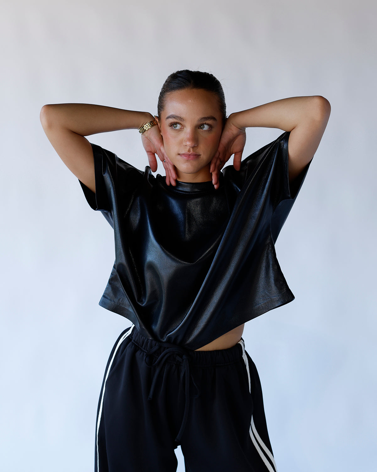 faux leather edgy top black effortless dressy casual 