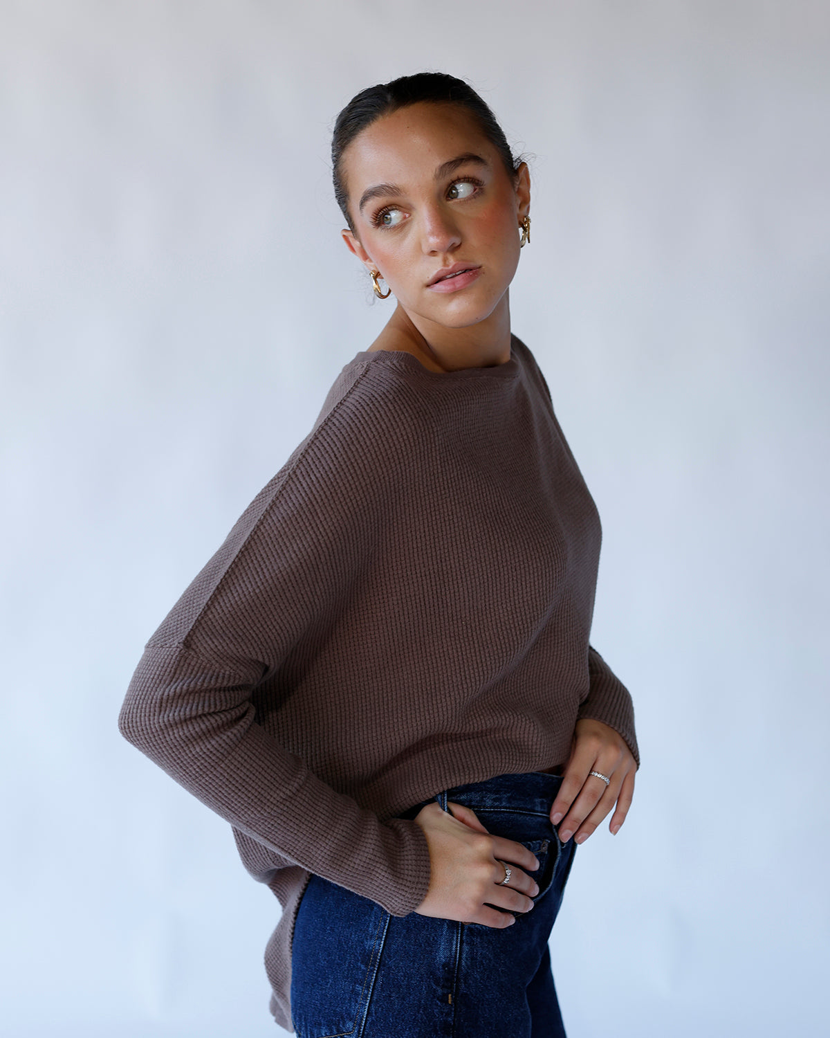 FREE PEOPLE LATTE BLUES THERMAL X LEAFLESS TREE