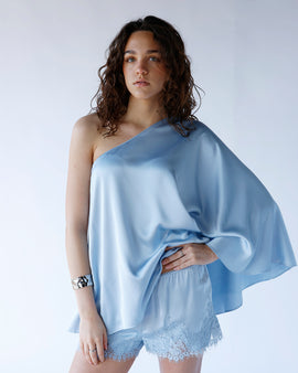 light blue one-shoulder poncho top women's off the shoulder poncho top