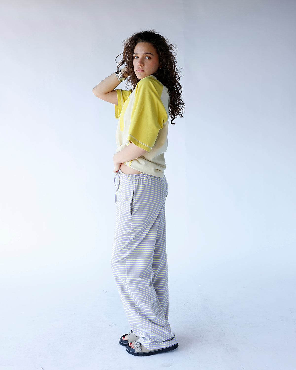 JELLYBEAN STRIPED WIDE LEG PANTS