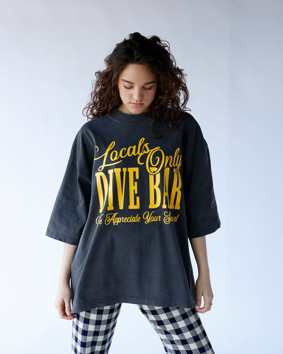 graphic short sleeve tee locals only dive bar yellow graphic short sleeve tee women