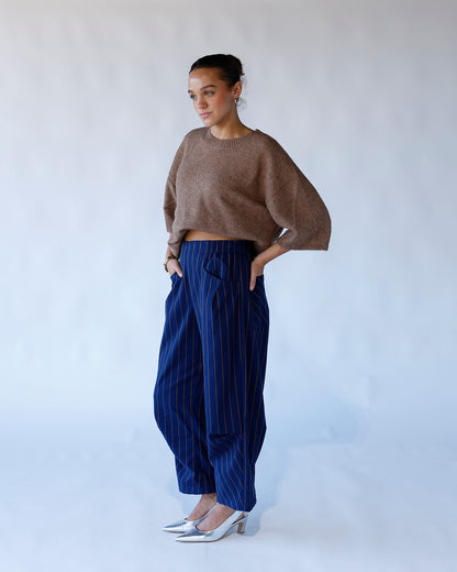 FREE PEOPLE NICE CHOICE PULL-ON PANTS X PINSTRIPE NAVY COMBO