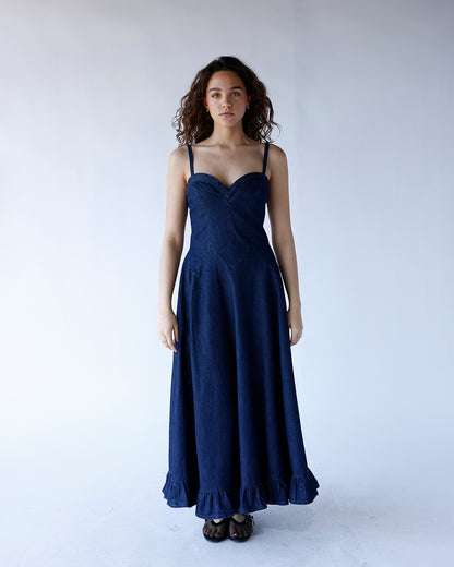 FREE PEOPLE ANOTHER SEASON DENIM MIDI DRESS
