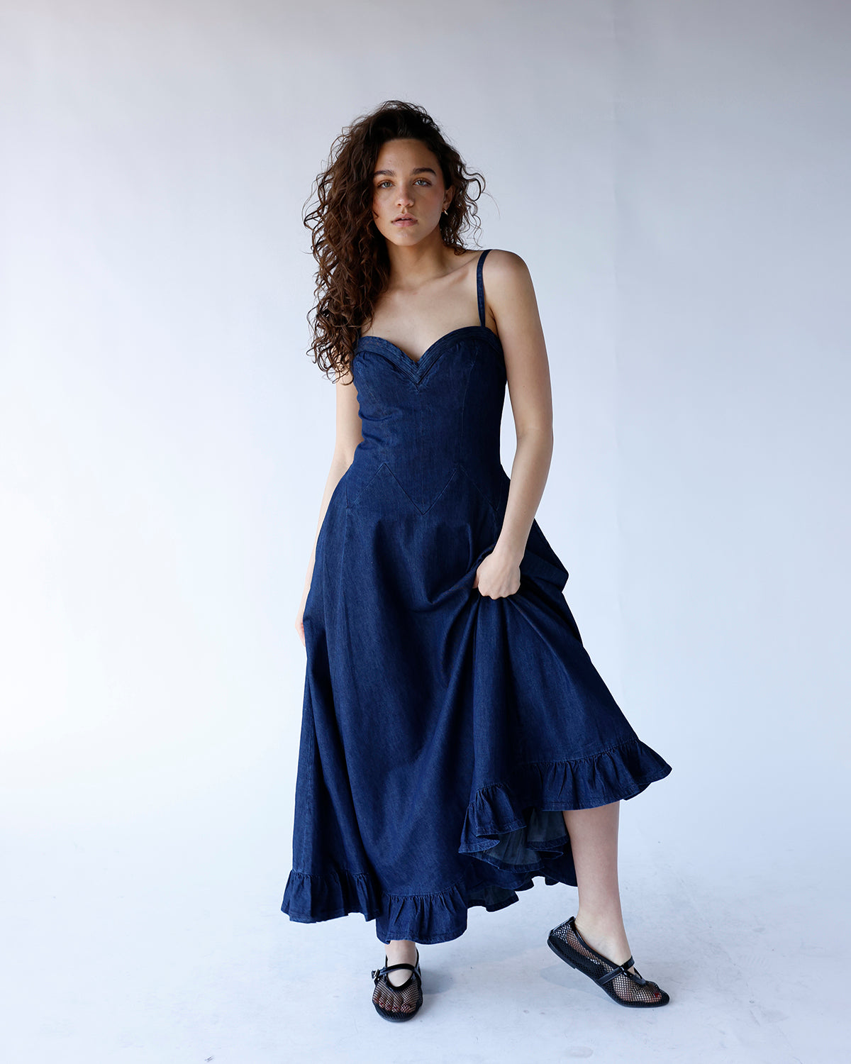 FREE PEOPLE ANOTHER SEASON DENIM MIDI DRESS