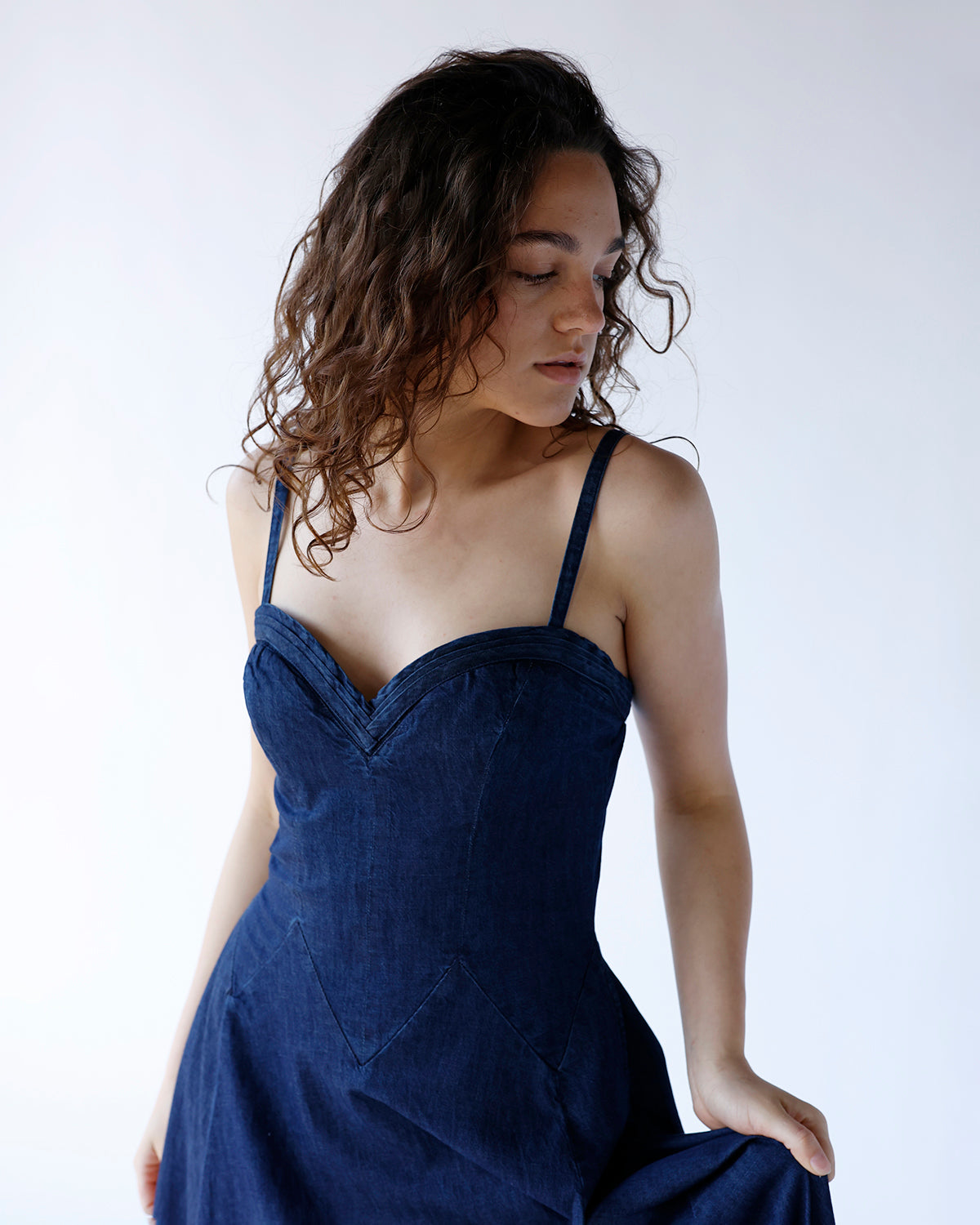 FREE PEOPLE ANOTHER SEASON DENIM MIDI DRESS