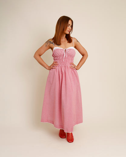 red and white gingham midi dress