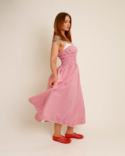 NIA THOMAS RED GINGHAM MIDI DRESS
