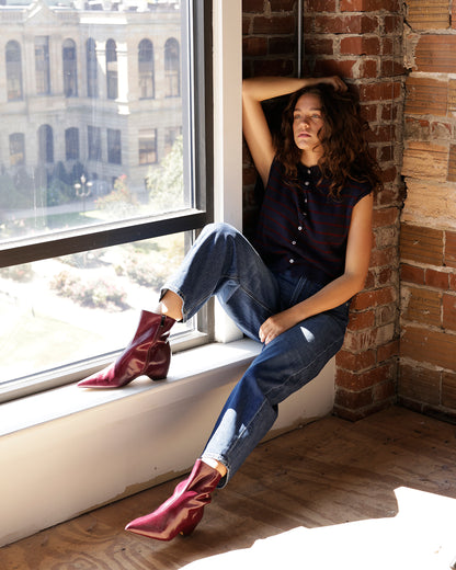 Steve Madden maroon leather pointed-toe ankle booties with low block heel