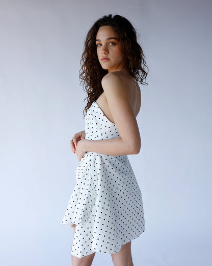 MIDNIGHT DOT STRAPLESS MINI DRESS